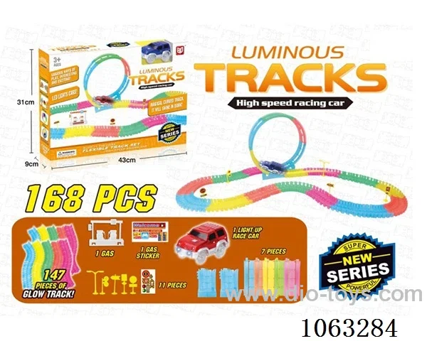 Glow-in-the-dark assembly rail car