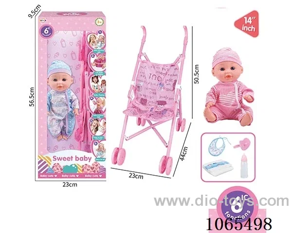 12 INCH BOY DOLL 6 TONE IC WITH 55 CM PLASTIC CART, PACIFIER AND BOTTLE, DIAPER AND SALIVA TOWEL