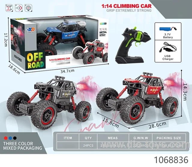 1:14 RC alloy Cars with light/spray included battery