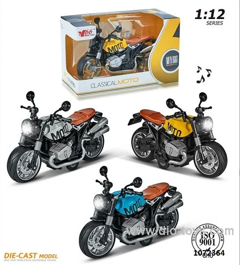 1:12 ALLOY PULL-BACK LATTE MOTORCYCLE WITH LIGHTS AND MUSIC 3-COLOR MIX