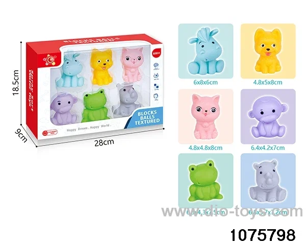 Baby Soft Rubber Animal Set（6pcs）in window box