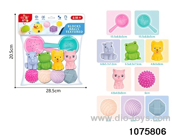 Baby Soft Rubber Animal Set（10pcs）in PP bag with header