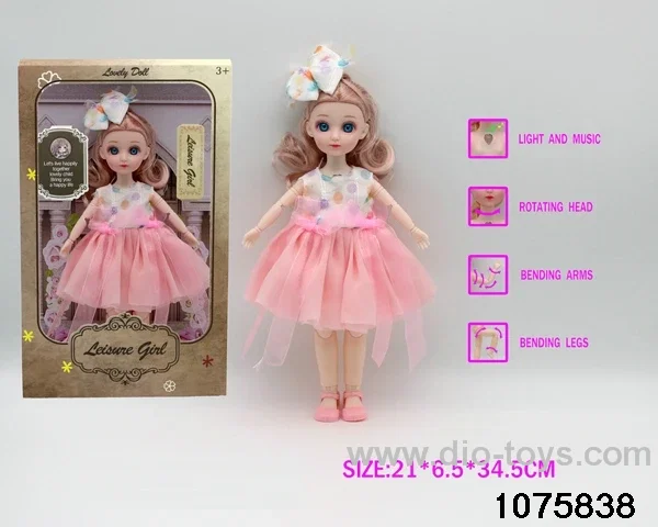 12 inch 15 jointed musical light up doll in window box