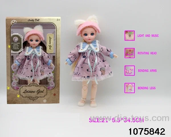 12 inch 15 jointed musical light up doll in window box