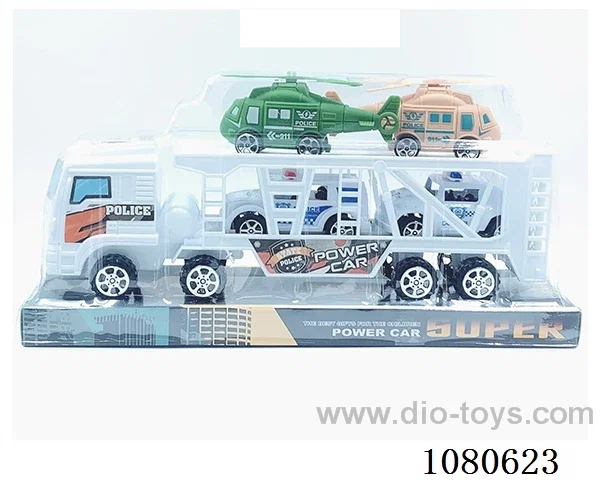 Inertia tractor police car (with 2 pull-back cars, 2 pull-back helicopters)