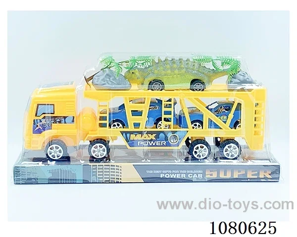 Inertia tractor (yellow/blue) (with 1 dinosaur pull-back, 2 scooters)