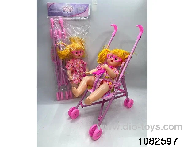 45cm Pushchair with girl doll in poly bag header