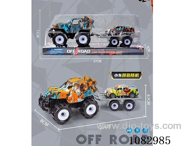 Inertial graffiti racer towing a pull-back alloy trolley