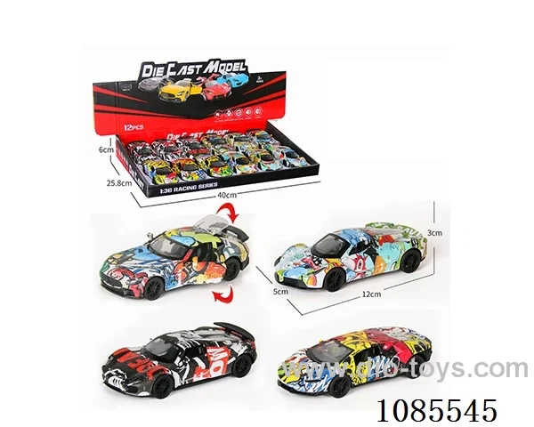 1：36 Alloy Model 3 Open Door Pull-back Graffiti Sports Car 4 mixed (Lights and music)