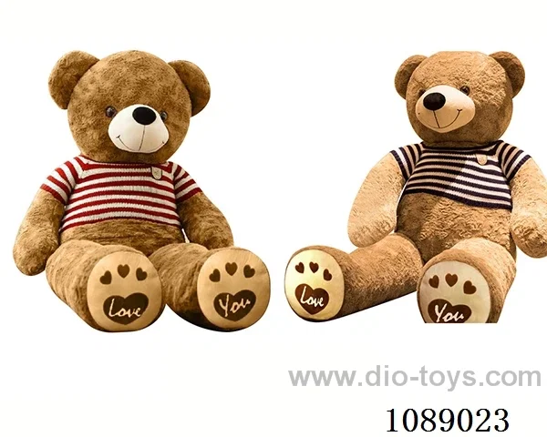 117CM light brown striped sweater teddy bear doll