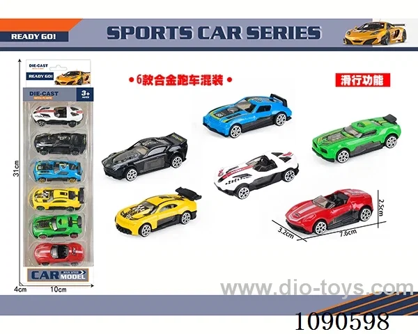 6PCS free wheel alloy car
