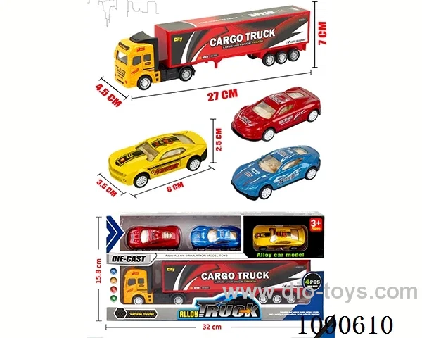 pull back alloy Container truck + 3PCS pull back alloy Sports car