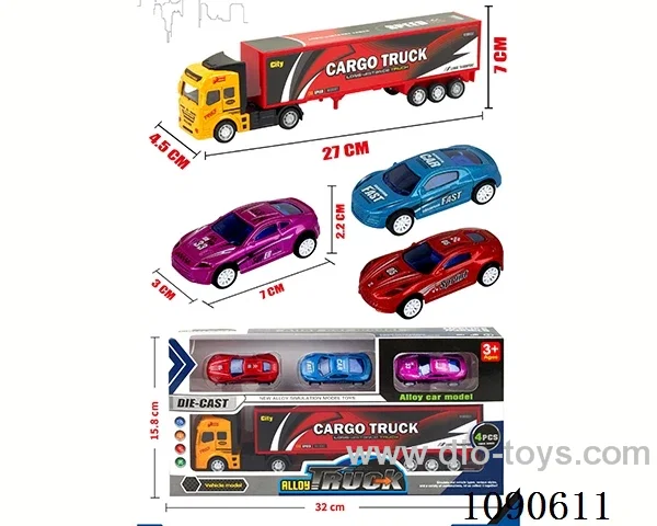 pull back alloy Container truck + 3PCS pull back alloy Sports car