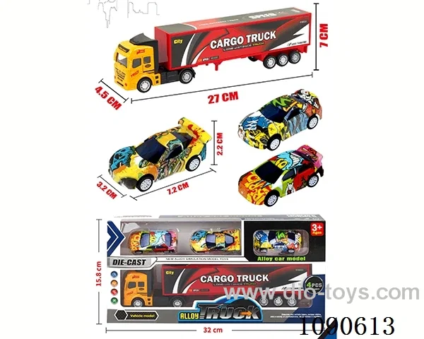 pull back alloy Container truck + 3PCS pull back ABS Race car