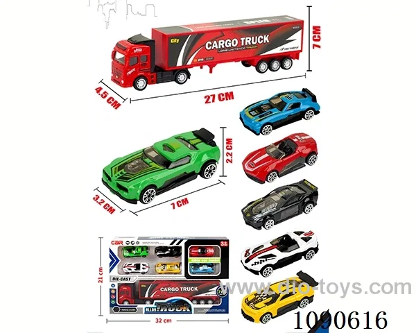 pull back alloy Container truck + 6PCS free wheel alloy Sports car