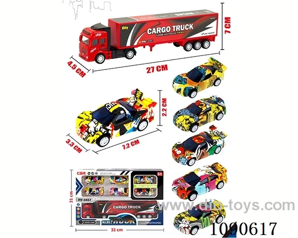 pull back alloy Container truck + 6PCS pull back ABS Race car
