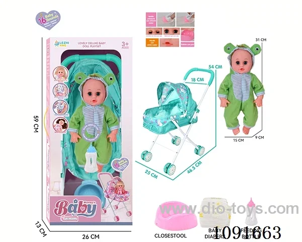14inch 16IC doll with iron stroller in window box