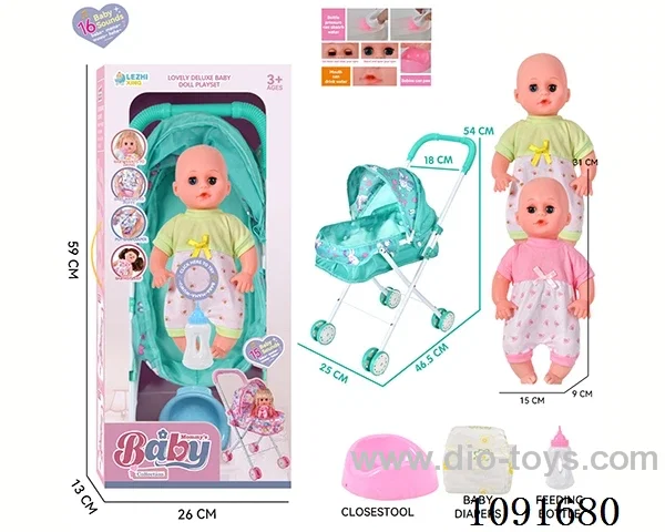 14inch 16IC doll with iron stroller in window box