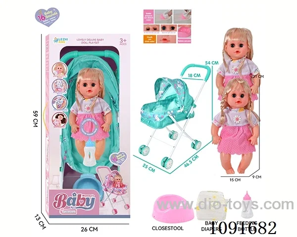 14inch 16IC doll with iron stroller in window box