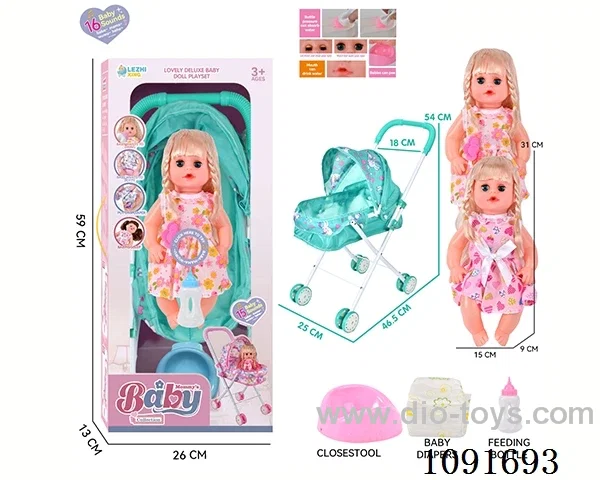 14inch 16IC doll with iron stroller in window box
