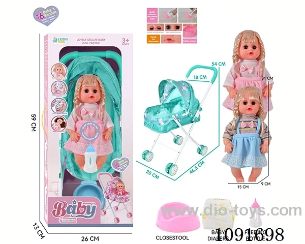 14inch 16IC doll with iron stroller in window box