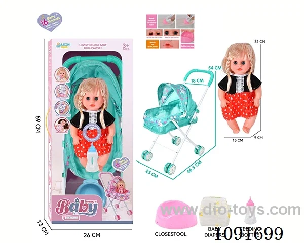 14inch 16IC doll with iron stroller in window box