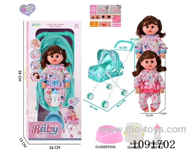 14inch 16IC doll with iron stroller in window box
