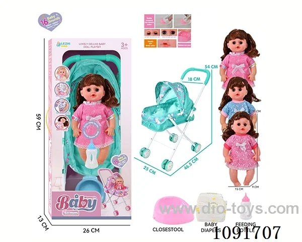 14inch 16IC doll with iron stroller in window box