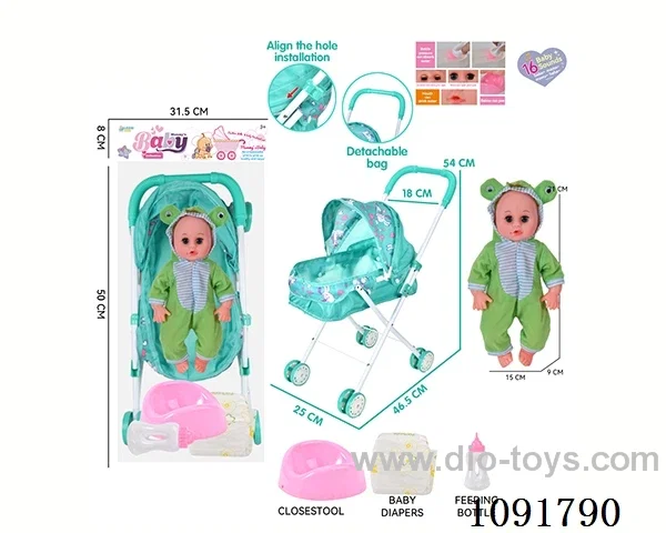 14inch 16IC doll with iron stroller in PE bag with header