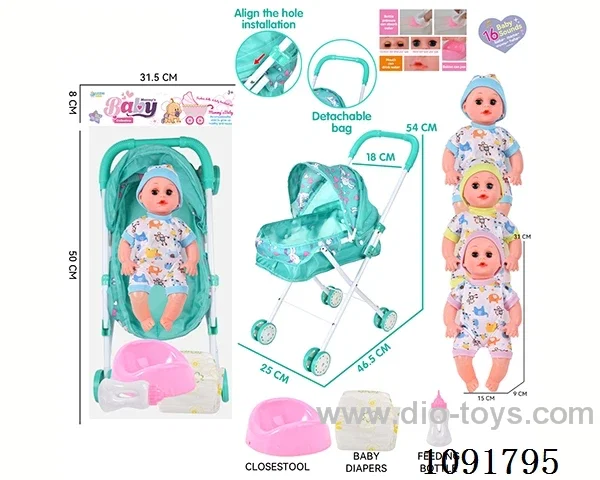 14inch 16IC doll with iron stroller in PE bag with header