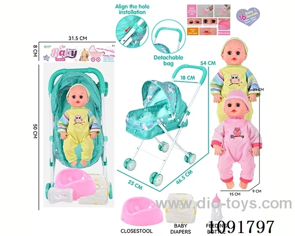 14inch 16IC doll with iron stroller in PE bag with header