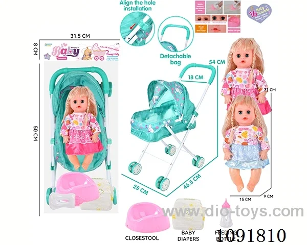 14inch 16IC doll with iron stroller in PE bag with header