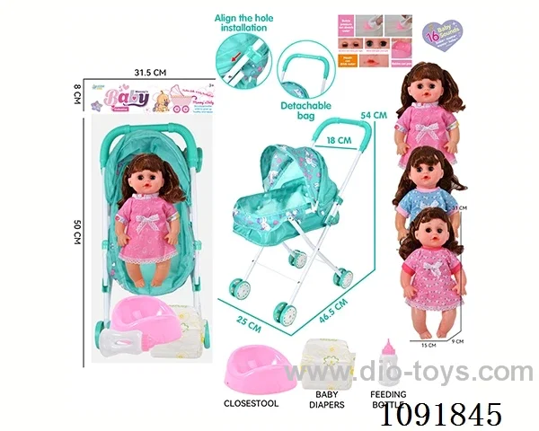14inch 16IC doll with iron stroller in PE bag with header