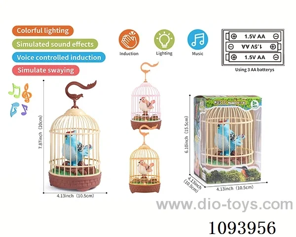 sound control birdcage with 1 bird/action/light/music