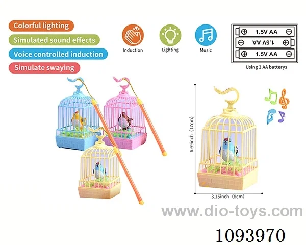 Lantern sound control birdcage with 1 bird/action/light/music
