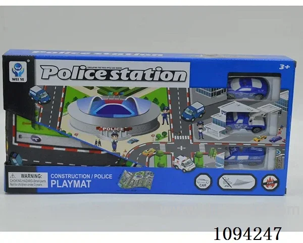 Police cloth carpet with three plastic police cars