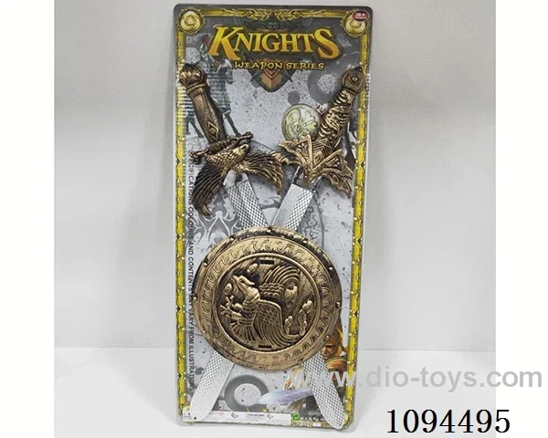 BRONZE WEAPON SET WITH DOUBLE SWORDS AND ROUND SHIELDS