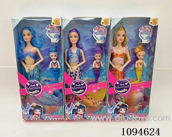 3 mixed 11 joint 11 inch Barbie doll mermaids paired with 3.5-inch mermaids