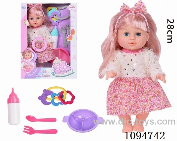 12 INCH BLOWING BODY, LIVE EYE DOLL, ABSORBENT URINE FUNCTION, WITH KEY CHAIN, FEEDING BOTTLE, TABLEWARE WITH IC (WITH SOUND FUNCTION), PACK 3*AG13 BATTERY