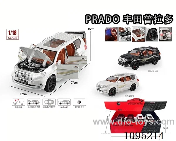1:18 Toyota Prado Alloy Model Comeback Sound & Light Vehicle (4 PCS/box)
