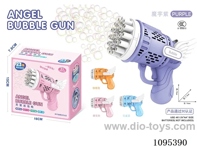 (CPC) 23 HOLE ANGEL BUBBLE GUN 3 NO. 5 BATTERIES (NO BAG) 1 BOTTLE OF 50ML BUBBLE WATER