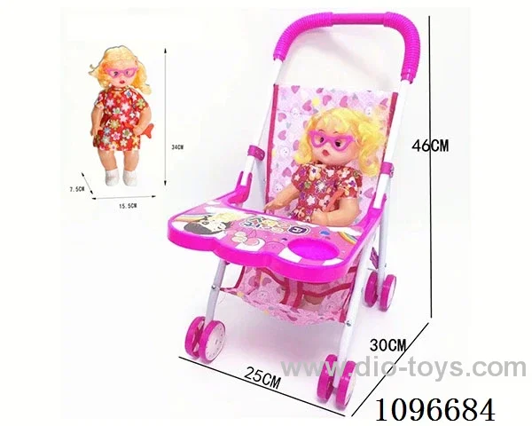 Iron cart with tray + doll