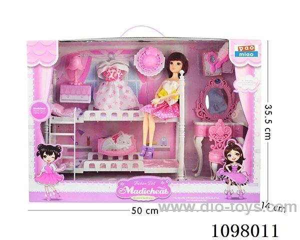 Barbie Doll Collection Barbie 11.5 inch Doll Double Bed Dresser Bedroom Set (11 joints, 3D eyes)