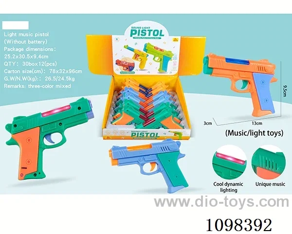 Light and Music Pistol (by 2 1.5V AAA batteries, battery not included)(12 packs)