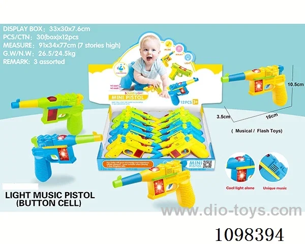 Light and Music Pistol with 3 button batteries (12 packs)