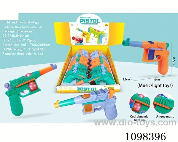 Light and Music Pistol with 3 button batteries (12 packs)