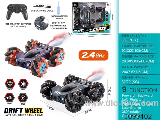 2.4G 9ch rc car with light/spray included battery