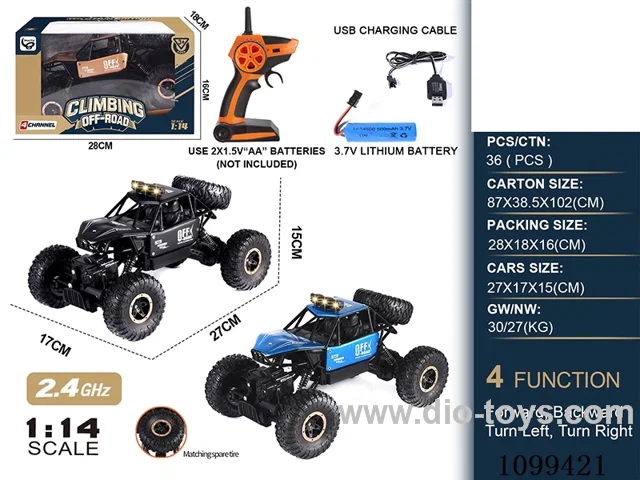 1:14 2.4G 4ch rc car with light included battery