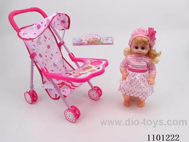 16 inch iron baby stroller with live eye hollow doll with IC