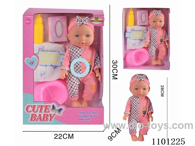 12 "blow bottle, fixed eye water male doll, with absorbent bottle, tissue, urinal, diaper, with 6-tone IC